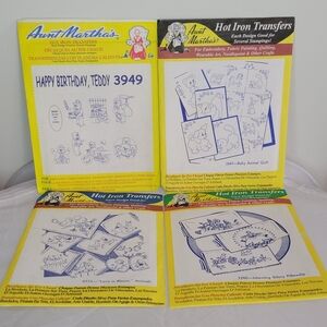 Vintage NOS Aunt Martha's Hot Iron Transfers 4 Grannycore Embroidery Quilting +